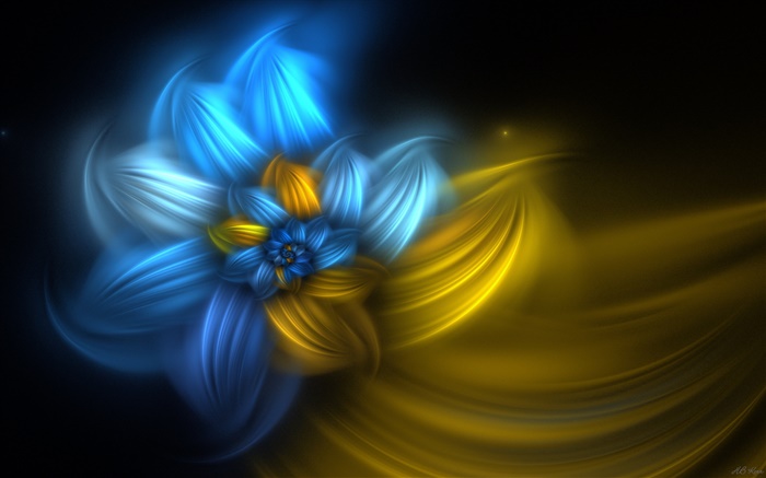 абстрактные дизайн цветы, голубые с желтым обои,s изображение