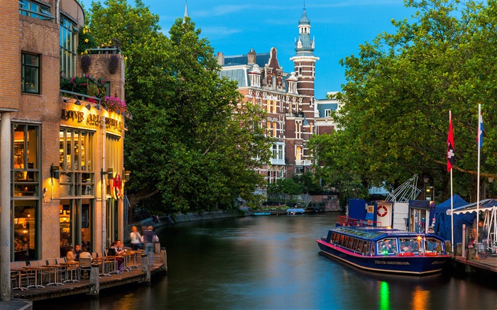 Амстердам, Нидерланды, город, дома, река обои,s изображение