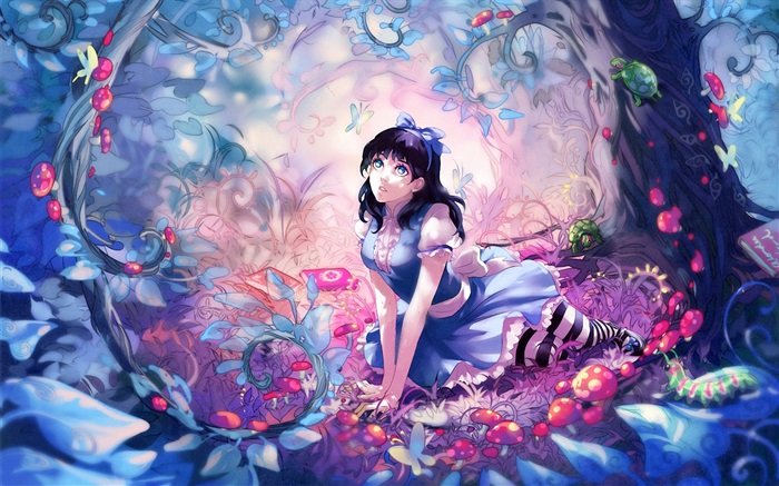 Аниме девушка в сказочном лесу обои,s изображение