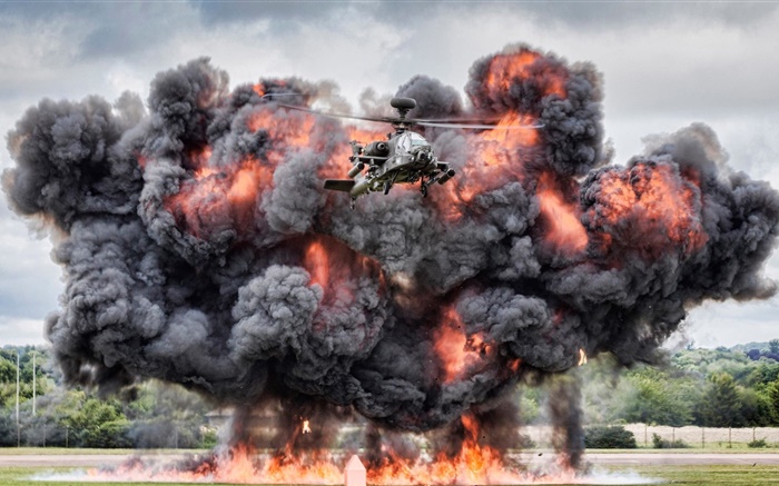 Apache вертолет AH-64, борьба, взрыв обои,s изображение