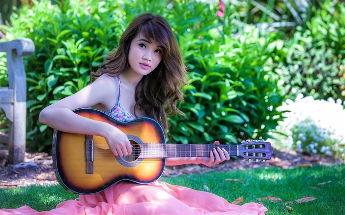 Азиатский музыка девушка, гитара обои,s изображение