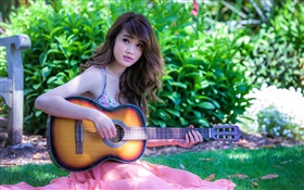 Азиатский музыка девушка, гитара HD обои