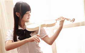 Азиатский музыка девушка, скрипка HD обои
