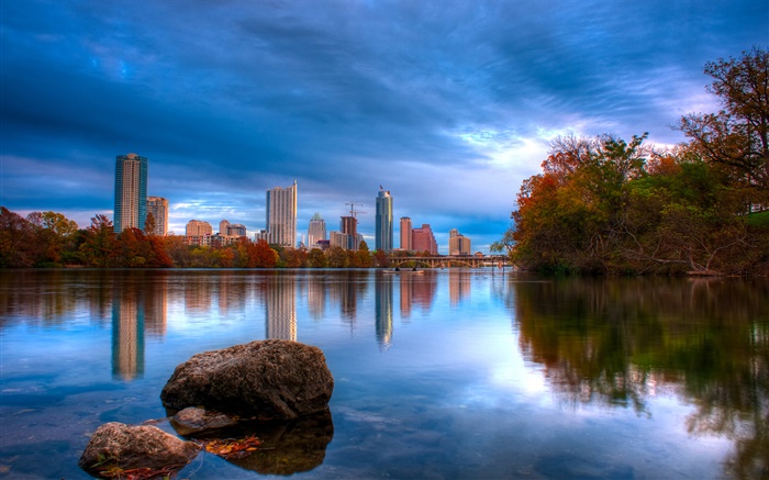Остин, штат Техас, США, озеро, здания, голубое небо обои,s изображение