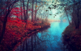 Красивые пейзажи природы, осень, река, деревья, красные листья HD обои