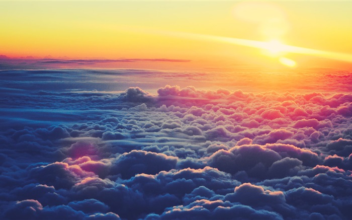 Красивые закат облака, солнечный свет обои,s изображение