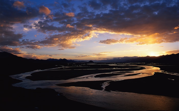 Изгиб реки, сумерки, закат, Китай обои,s изображение