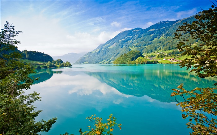 Голубое озеро воды, горы, зеленый обои,s изображение