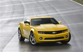 Chevrolet желтый автомобиль вид спереди HD обои