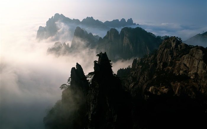 Китай, горы, туман, рассвет обои,s изображение