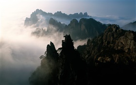 Китай, горы, туман, рассвет