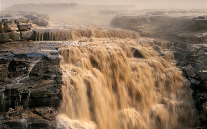 Китайский пейзаж, Желтая река, водопады обои,s изображение
