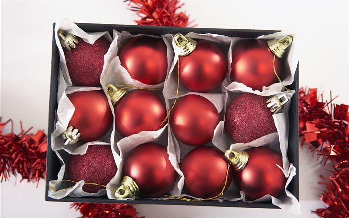 Новогоднее украшение, коробка красные новогодние шары обои,s изображение