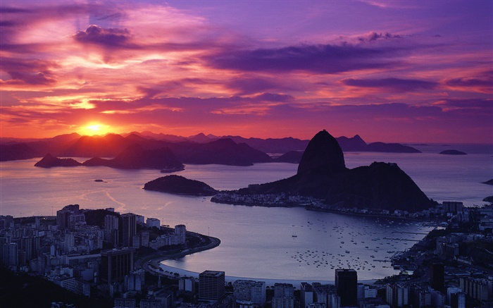 Город закат, побережье, Рио, Бразилия обои,s изображение