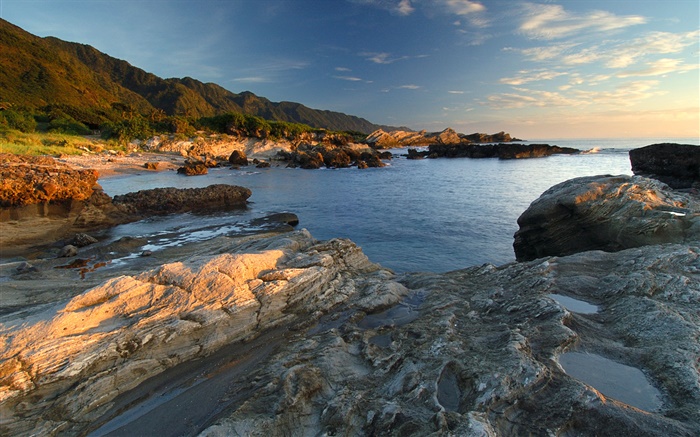 Побережье, скалы, море, закат обои,s изображение
