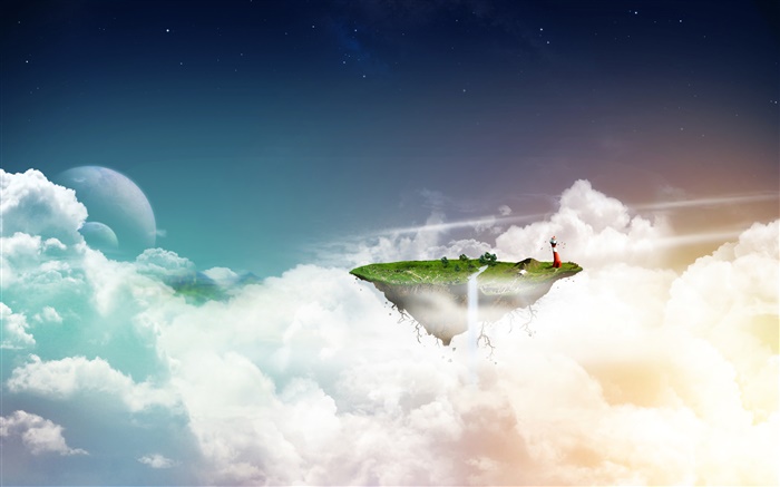 Творческие образы, антенна плавающий остров, облака обои,s изображение
