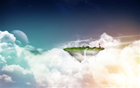 Творческие образы, антенна плавающий остров, облака HD обои