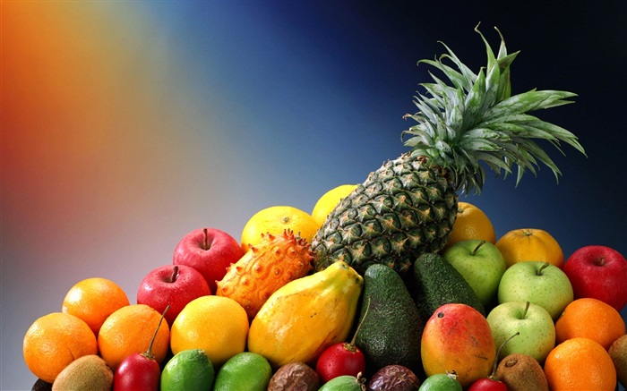 Вкусные фрукты, яблоки, апельсины и ананасы обои,s изображение