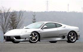 Ferrari серебристый суперкар вид сбоку HD обои