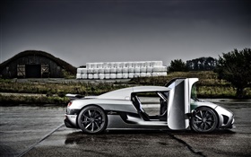 Koenigsegg серебро вид суперкар сторона HD обои