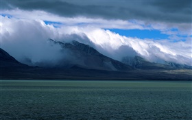 Озеро, туман, горы, утро пейзажи Китай HD обои