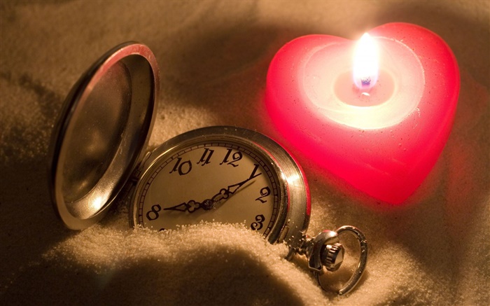 Любовь в форме сердца свечи, карманные часы обои,s изображение