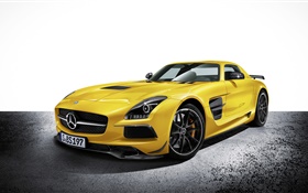 Mercedes-Benz SLS желтый автомобиль HD обои