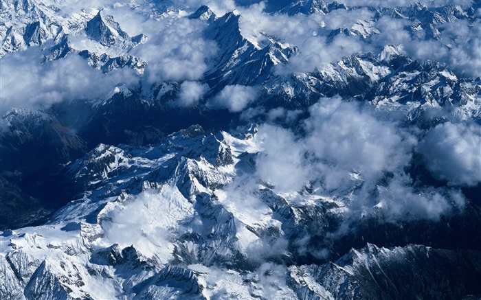 Горы, снег, облака, пейзаж Китайский обои,s изображение
