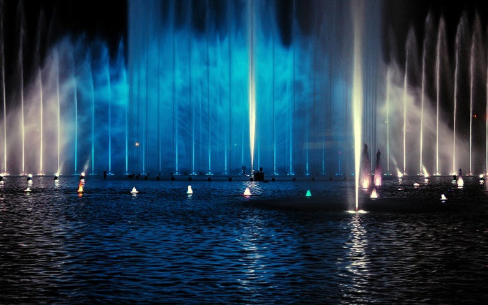 Ночь, фонтаны, освещение обои,s изображение