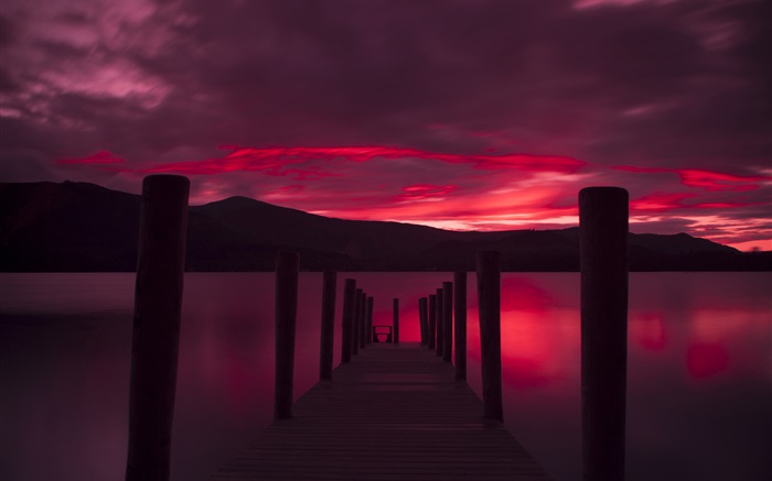 Пьер, закат, озеро, красное небо обои,s изображение