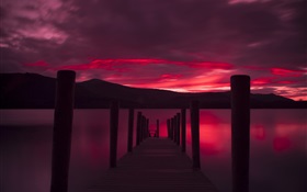 Пьер, закат, озеро, красное небо HD обои