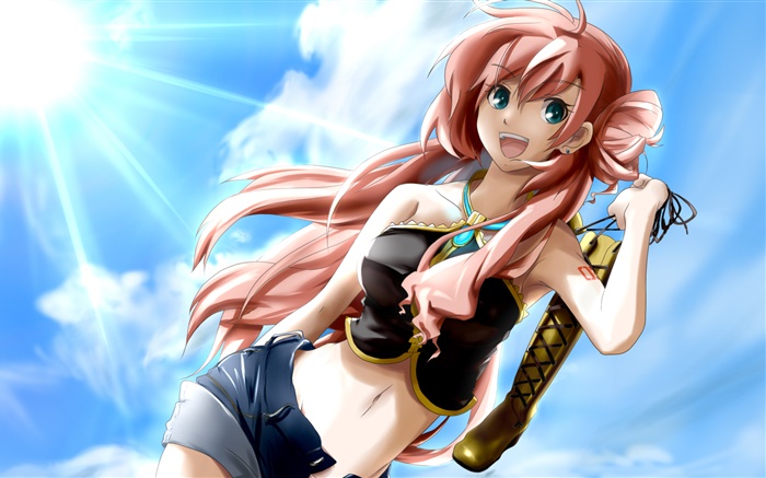 Розовые волосы аниме девочка, лето, солнце обои,s изображение