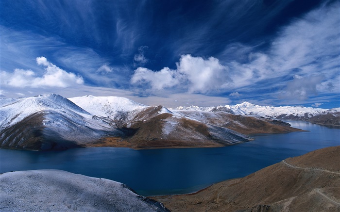 Река, горы, голубое небо, Китай обои,s изображение
