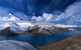 Река, горы, голубое небо, Китай HD обои