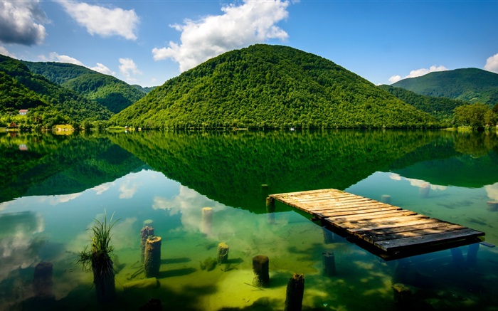 Лето, зеленый, озеро, горы обои,s изображение