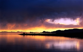 Закат, озеро, облака, красное небо, Китай декорации HD обои
