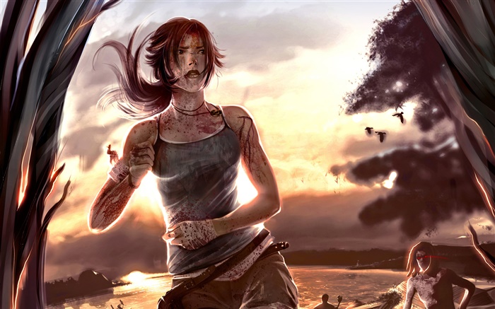 Tomb Raider Лара Крофт, закат обои,s изображение
