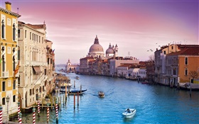 Туристический город, Венеция, лодки, река, дом HD обои