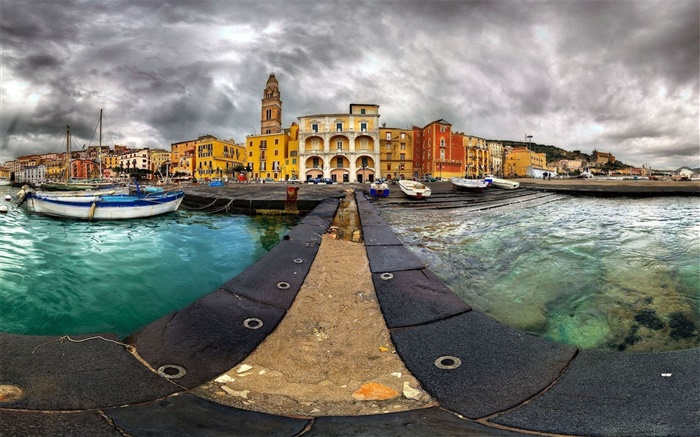 Венеция, доки, лодки, дома, облака обои,s изображение