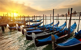 Венеция закат, лодки, река HD обои