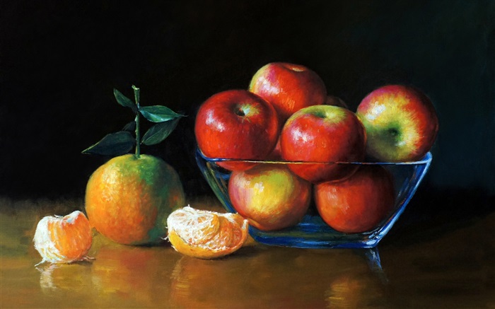 Акварель, яблоки и апельсины обои,s изображение