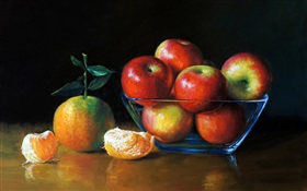 Акварель, яблоки и апельсины HD обои