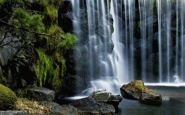 Водопады, камни обои,s изображение