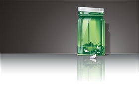 3D зеленый стеклянная бутылка HD обои