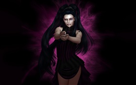 3D длинные волосы девушка, фиолетовый фон