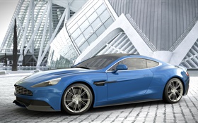 Aston Martin Vanquish синий автомобиль сбоку