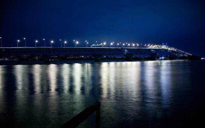 Окленд мост через гавань, ночь, огни, Новая Зеландия обои,s изображение
