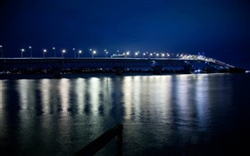 Окленд мост через гавань, ночь, огни, Новая Зеландия