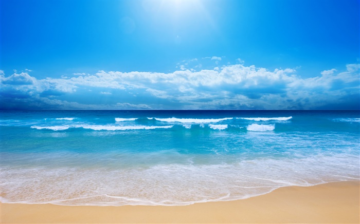 Красивые пляж, море, волны, синий, небо, облака обои,s изображение