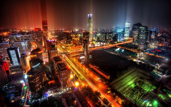 Пекин, Китай, город, ночь, огни, небоскребы обои,s изображение